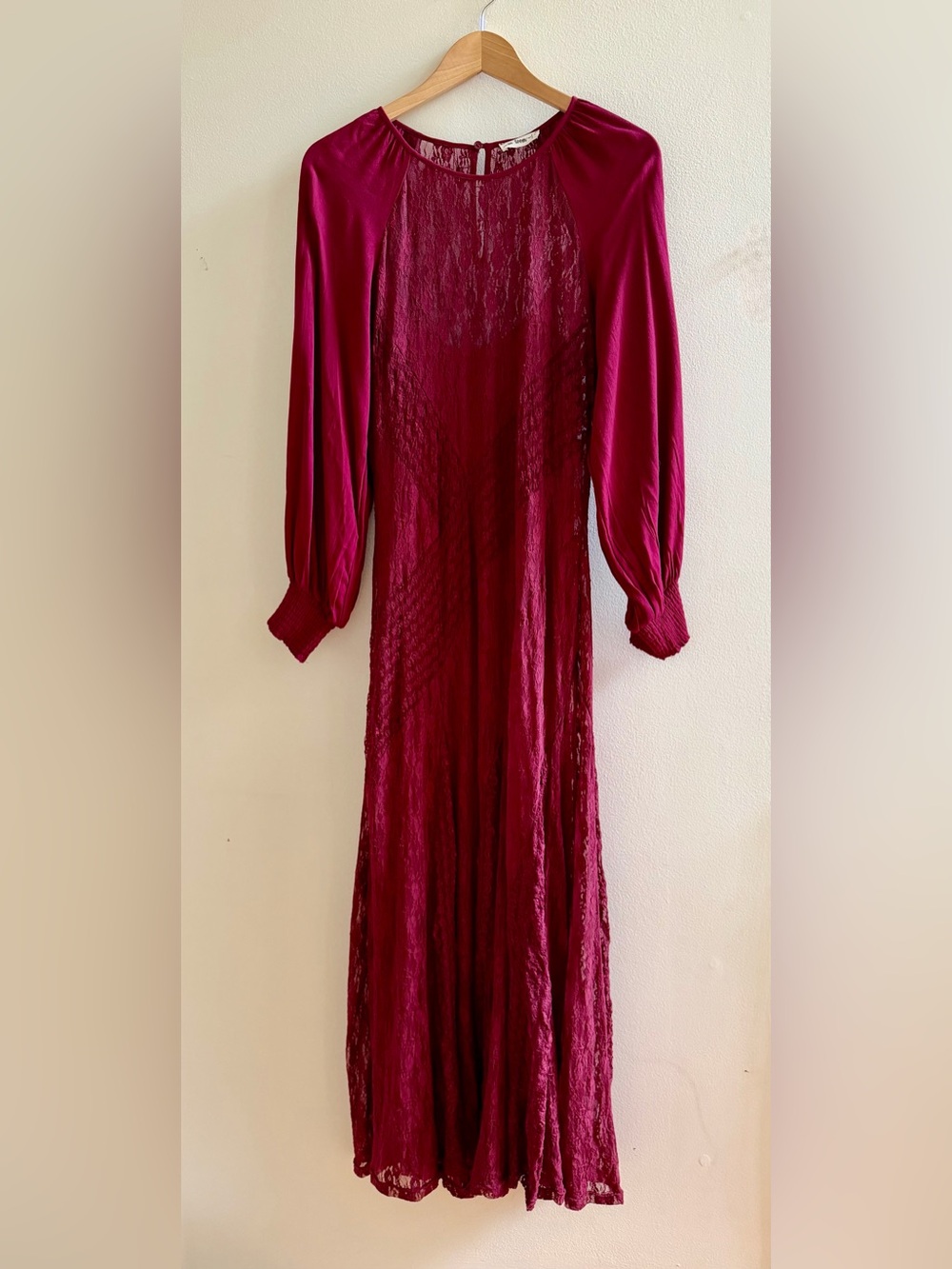 In Bloom Wine Red Lace Maxi Dress